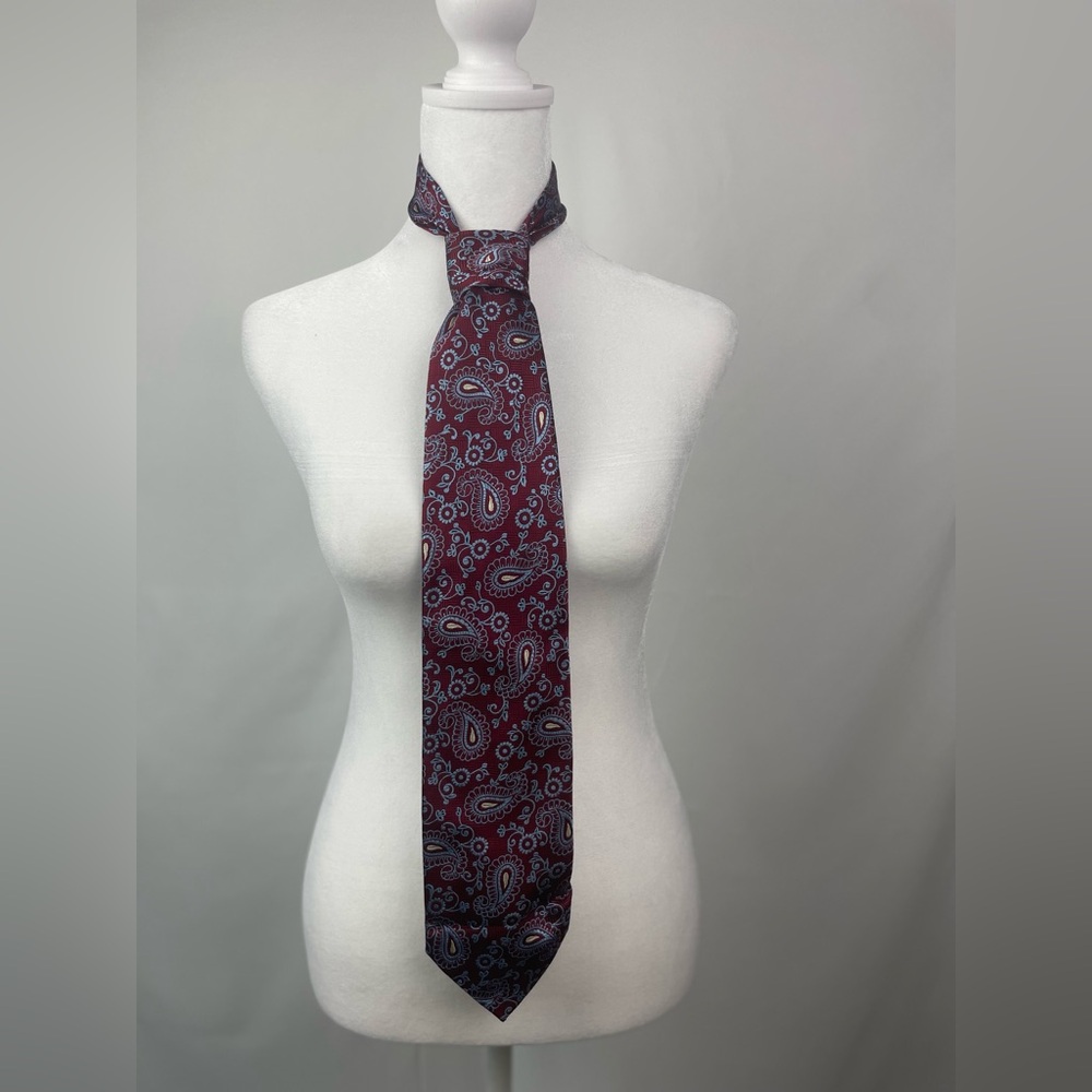 Nordstrom Blue Paisley Print Burgundary Boho 100% Silk Tie